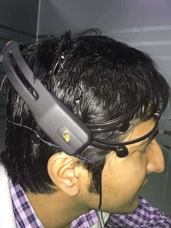 An Aquevix team member trying out the EPOC.